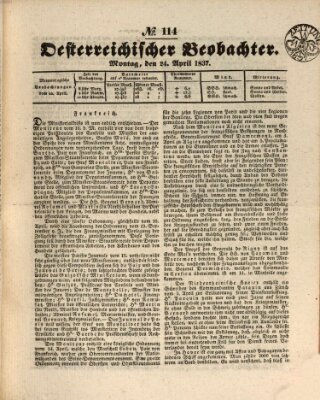 Der Oesterreichische Beobachter Montag 24. April 1837