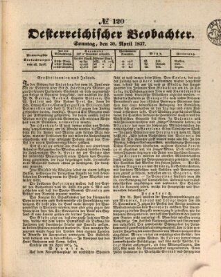 Der Oesterreichische Beobachter Sonntag 30. April 1837