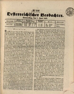 Der Oesterreichische Beobachter Donnerstag 1. Juni 1837