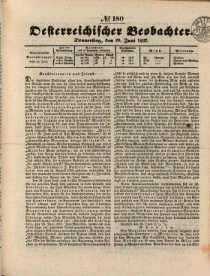 Der Oesterreichische Beobachter Donnerstag 29. Juni 1837