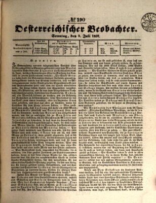 Der Oesterreichische Beobachter Sonntag 9. Juli 1837