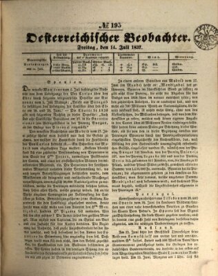 Der Oesterreichische Beobachter Freitag 14. Juli 1837