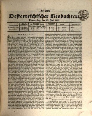 Der Oesterreichische Beobachter Donnerstag 27. Juli 1837