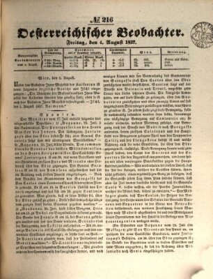 Der Oesterreichische Beobachter Freitag 4. August 1837