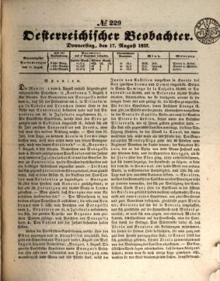 Der Oesterreichische Beobachter Donnerstag 17. August 1837