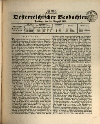 Der Oesterreichische Beobachter Freitag 18. August 1837