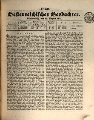 Der Oesterreichische Beobachter Donnerstag 24. August 1837