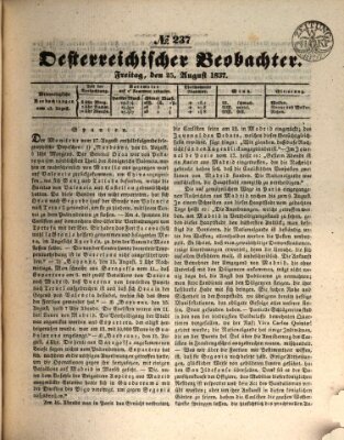 Der Oesterreichische Beobachter Freitag 25. August 1837