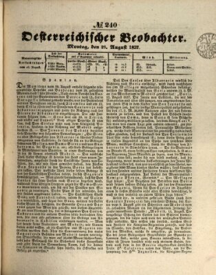 Der Oesterreichische Beobachter Montag 28. August 1837