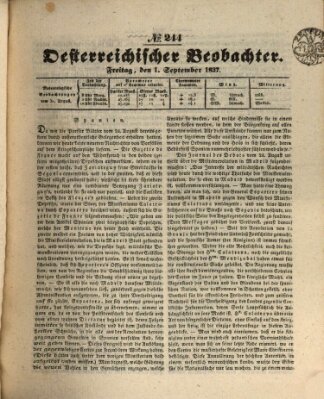 Der Oesterreichische Beobachter Freitag 1. September 1837