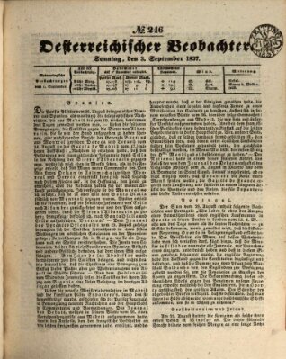 Der Oesterreichische Beobachter Sonntag 3. September 1837