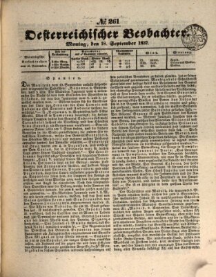 Der Oesterreichische Beobachter Montag 18. September 1837