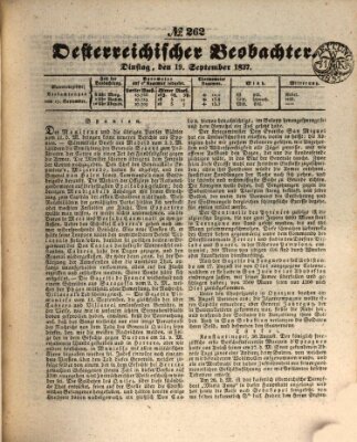 Der Oesterreichische Beobachter Dienstag 19. September 1837