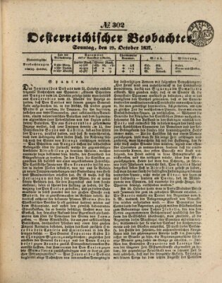 Der Oesterreichische Beobachter Sonntag 29. Oktober 1837