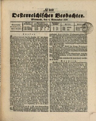 Der Oesterreichische Beobachter Mittwoch 8. November 1837