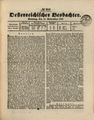 Der Oesterreichische Beobachter Sonntag 12. November 1837