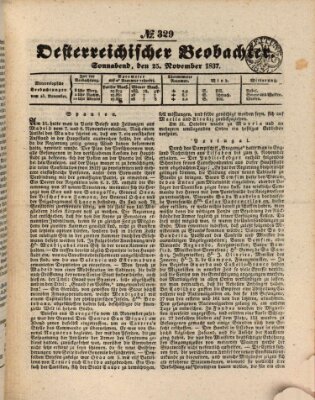 Der Oesterreichische Beobachter Samstag 25. November 1837