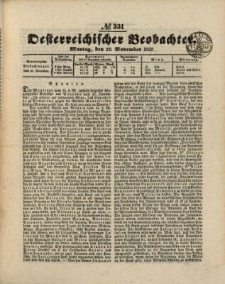 Der Oesterreichische Beobachter Montag 27. November 1837