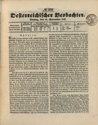 Der Oesterreichische Beobachter Dienstag 28. November 1837