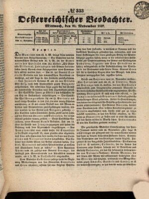 Der Oesterreichische Beobachter Mittwoch 29. November 1837