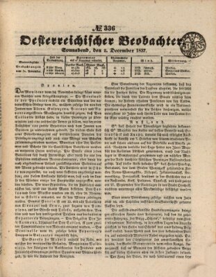 Der Oesterreichische Beobachter Samstag 2. Dezember 1837