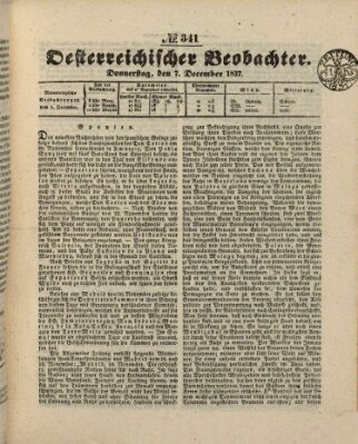 Der Oesterreichische Beobachter Donnerstag 7. Dezember 1837