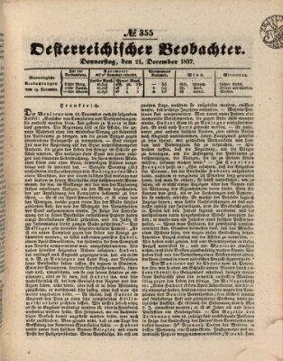 Der Oesterreichische Beobachter Donnerstag 21. Dezember 1837