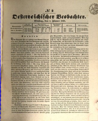 Der Oesterreichische Beobachter Dienstag 2. Januar 1838