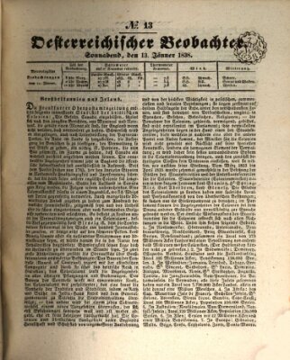 Der Oesterreichische Beobachter Samstag 13. Januar 1838