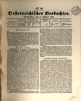 Der Oesterreichische Beobachter Donnerstag 18. Januar 1838