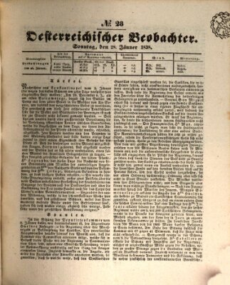 Der Oesterreichische Beobachter Sonntag 28. Januar 1838