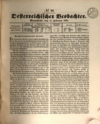 Der Oesterreichische Beobachter Samstag 10. Februar 1838