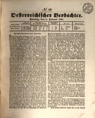 Der Oesterreichische Beobachter Sonntag 11. Februar 1838