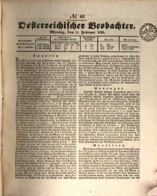 Der Oesterreichische Beobachter Montag 12. Februar 1838