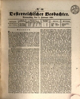 Der Oesterreichische Beobachter Donnerstag 15. Februar 1838