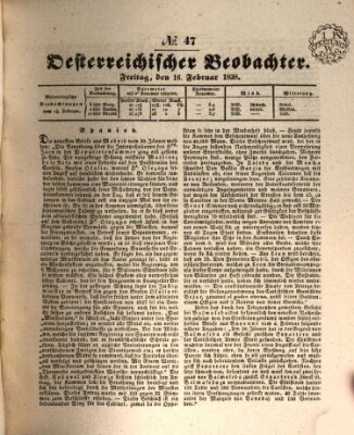 Der Oesterreichische Beobachter Freitag 16. Februar 1838