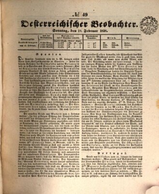 Der Oesterreichische Beobachter Sonntag 18. Februar 1838