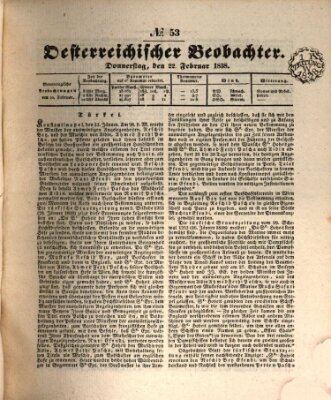 Der Oesterreichische Beobachter Donnerstag 22. Februar 1838