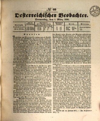 Der Oesterreichische Beobachter Donnerstag 1. März 1838