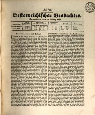 Der Oesterreichische Beobachter Samstag 17. März 1838