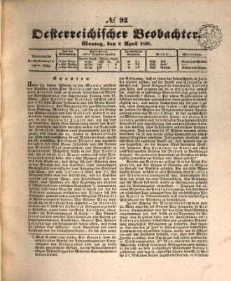 Der Oesterreichische Beobachter Montag 2. April 1838