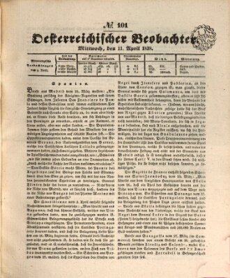 Der Oesterreichische Beobachter Mittwoch 11. April 1838