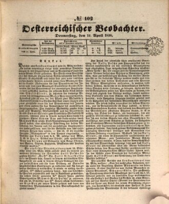 Der Oesterreichische Beobachter Donnerstag 12. April 1838