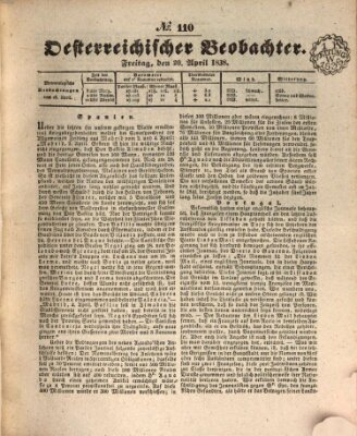 Der Oesterreichische Beobachter Freitag 20. April 1838