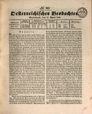 Der Oesterreichische Beobachter Samstag 21. April 1838