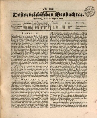 Der Oesterreichische Beobachter Sonntag 22. April 1838