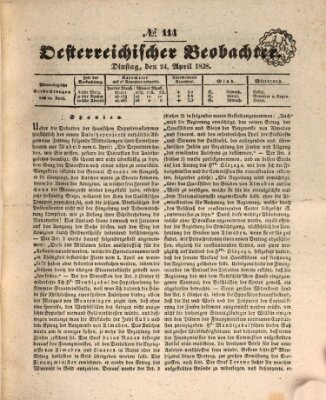 Der Oesterreichische Beobachter Dienstag 24. April 1838