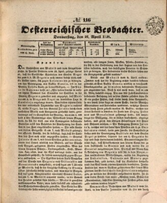 Der Oesterreichische Beobachter Donnerstag 26. April 1838