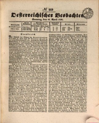 Der Oesterreichische Beobachter Sonntag 29. April 1838