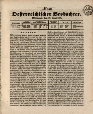 Der Oesterreichische Beobachter Mittwoch 27. Juni 1838